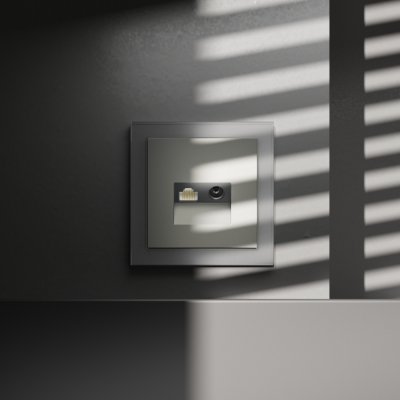 Розетка телевизионная встраиваемая VOLTUM S70 TV+RJ45 кат. 6, (сталь)