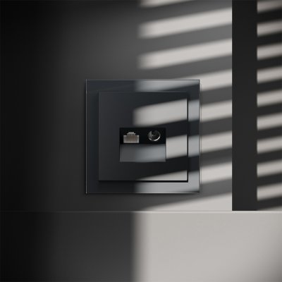 Розетка телевизионная встраиваемая VOLTUM S70 TV+RJ45 кат. 6, (графит)