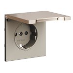 Накладка для розетки с заземлением, защитными шторками и крышкой, S70 Metal (платина)