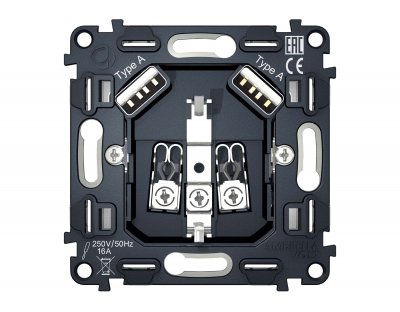 Механизм электрической розетки 2USB A+A 18W быстрая зарядка с заземлением на винтовых зажимах 16A 250V QUANT VM155 Ambrella Volt Механизм электрической розетки 2USB A+A 18W быстрая зарядка с заземлением на винтовых зажимах 16A 250V QUANT VM155 Ambrella Volt