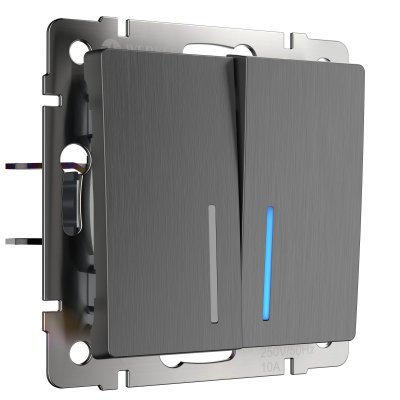 Выключатель двухклавишный с подсветкой (графит рифленый) W1120104 Выключатель двухклавишный с подсветкой (графит рифленый) W1120104