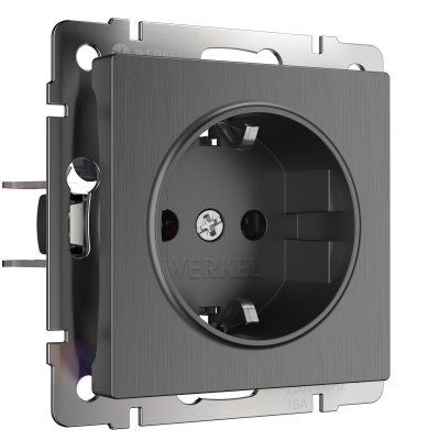 Розетка с заземлением и шторками (графит рифленый) W1171104 Розетка с заземлением и шторками (графит рифленый) W1171104