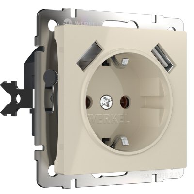 Розетка с заземлением, шторками и USBх2 (слоновая кость) W1171503 Розетка с заземлением, шторками и USBх2 (слоновая кость) W1171503