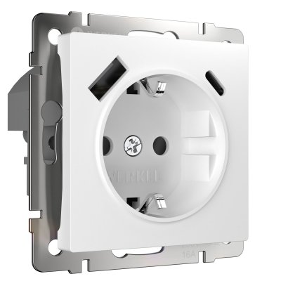 Розетка с заземлением, шторками и USB тип A+C (белый) W1171701