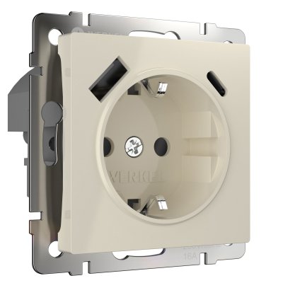 Розетка с заземлением, шторками и USB тип A+C (слоновая кость) W1171703 Розетка с заземлением, шторками и USB тип A+C (слоновая кость) W1171703