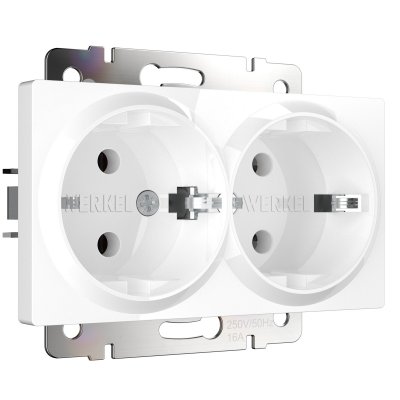 Розетка двойная с заземлением (белая) W1172001 Розетка двойная с заземлением (белая) W1172001