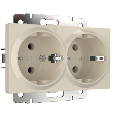 Розетка двойная с заземлением (слоновая кость) W1172003 Розетка двойная с заземлением (слоновая кость) W1172003