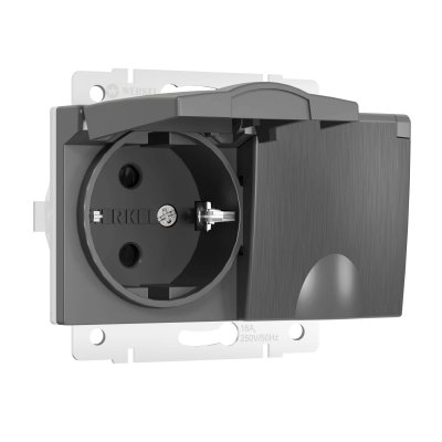 Розетка двойная влагозащ. с зазем. с защит. крышками и шторками (графит рифленый) W1172204 Розетка двойная влагозащ. с зазем. с защит. крышками и шторками (графит рифленый) W1172204