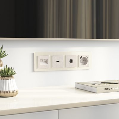 Накладка для двойной розетки Еthernet RJ-45 (перламутровый рифленый) W1191113 Накладка для двойной розетки Еthernet RJ-45 (перламутровый рифленый) W1191113