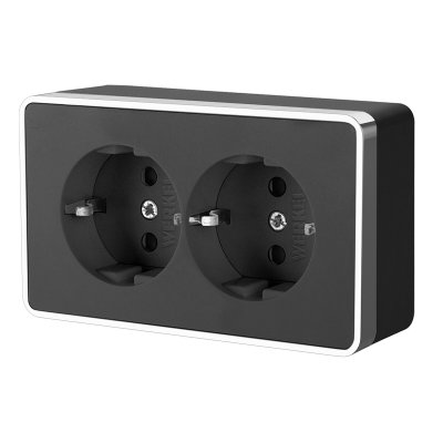 Розетка двойная с заземлением Gallant черный/хром W5072135