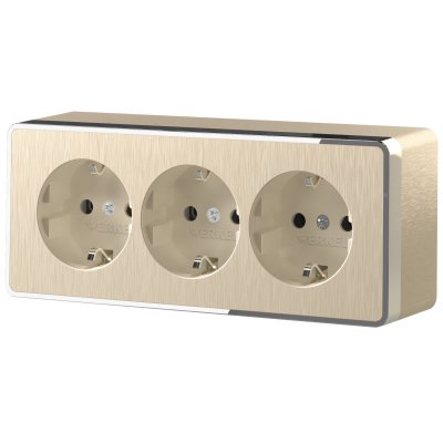 Розетка тройная с заземлением и шторками Gallant шампань рифленый W5073110