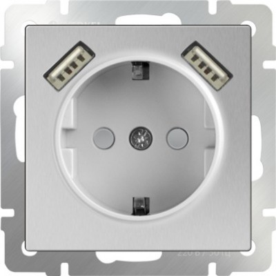 

Розетка с заземлением, шторками и USBх2 (серебряный) WL06-SKGS-USBx2-IP20 Werkel, WL06-SKGS-USBx2-IP20