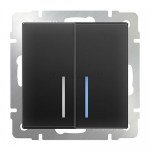 Выключатель двухклавишный проходной с подсветкой (черный матовый) WL08-SW-2G-2W-LED Werkel