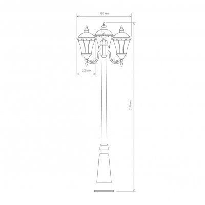 Уличный трехрожковый светильник на столбе IP44 Capella F/3 черное золото Elektrostandard