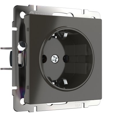 Розетка с заземлением и шторками  (серо-коричневый) Werkel WL07-SKGS-01-IP44