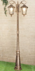 Virgo F/2 черное золото уличный двухрожковый светильник на столбе IP44 GLXT-1450F/2 Elektrostandard