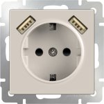 Розетка с заземлением, шторками и USBх2 (слоновая кость) WL03-SKGS-USBx2-IP20 Werkel