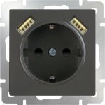 Розетка с заземлением, шторками и USBх2 (серо-коричневый WL07-SKGS-USBx2-IP20 Werkel