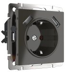 Розетка с заземлением, шторками и USBх2 (серо-коричневый WL07-SKGS-USBx2-IP20 Werkel