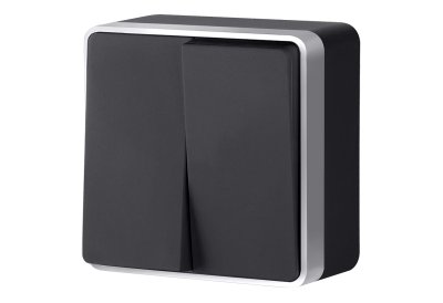 Выключатель двухклавишный Gallant (черный с серебром) WL15-03-01 Werkel