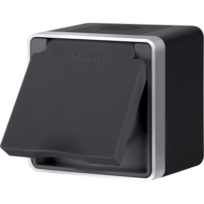 Розетка влагозащ. с зазем. с защит. крышкой и шторками Gallant (черный с серебром) WL15-02-04 Werkel