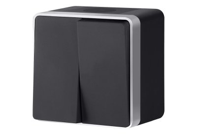 Выключатель двухклавишный влагозащищенный Gallant (черный с серебром) WL15-03-02 Werkel