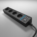 Розеточный блок 4-х местный + 3 USB черный WL20-04-03 Werkel