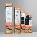 Розеточный блок 4-х местный + 3 USB черный WL20-04-03 Werkel