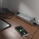 Розеточный блок 4-х местный + 3 USB серебряный/серебряный рифленый WL20-04-03 Werkel