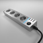 Розеточный блок 4-х местный + 3 USB серебряный/серебряный рифленый WL20-04-03 Werkel