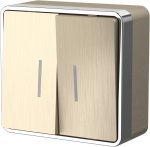 Выключатель двухклавишный с подсветкой Gallant (шампань рифленый) WL15-03-03 Werkel