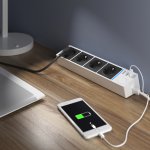 Розеточный блок 4-х местный + 3 USB белый/черный Werkel WL20-04-03