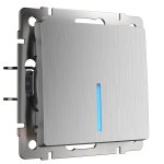 W1110109/ Выключатель одноклавишный с подсветкой (cеребряный рифленый) W1110109