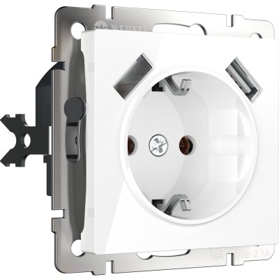 

Розетка с заземлением, шторками и USBх2 (белая) W1171501 Werkel, W1171501