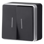 Выключатель двухклавишный с подсветкой Gallant черный с серебром W5020134 W5020134