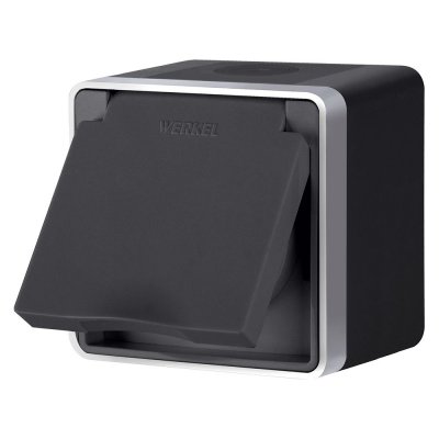 Розетка влагозащ. с зазем. с защит. крышкой и шторками Gallant черный с серебром W5071234 W5071234