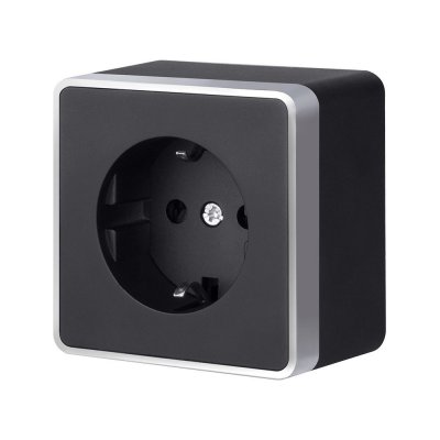 Розетка с заземлением и шторками Gallant черный с серебром W5071134 W5071134