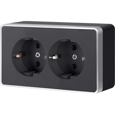 Розетка двойная с заземлением Gallant черный с серебром W5072134 W5072134