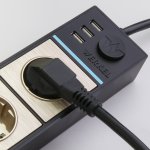 Розеточный блок 4-х местный + 3 USB черный/шампань рифленый Werkel W6514944