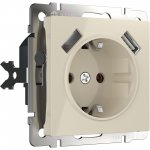 Розетка с заземлением, шторками и USBх2 (слоновая кость) Werkel W1171503