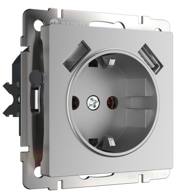 

Розетка с заземлением, шторками и USBх2 (серебряный) Werkel W1171506, W1171506