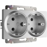 Розетка двойная с заземлением (серебряный) W1172006 Werkel