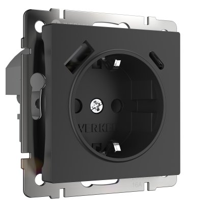 

Розетка с быстрой зарядкой USB Type A+С черная W1171708 Werkel, W1171708
