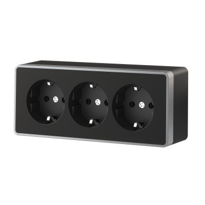 W5073134/ Розетка тройная с заземлением и шторками Gallant (черный с серебром) W5073134