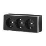 W5073134/ Розетка тройная с заземлением и шторками Gallant (черный с серебром) W5073134