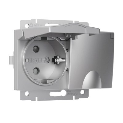 Розетка двойная влагозащ. с зазем. с защит. крышками и шторками (серебряный) Werkel W1172206 Розетка двойная влагозащ. с зазем. с защит. крышками и шторками (серебряный) Werkel W1172206