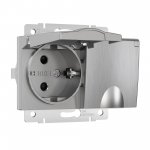 Розетка двойная влагозащ. с зазем. с защит. крышками и шторками (серебряный рифленый) Werkel W1172209