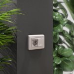 Розетка двойная влагозащ. с зазем. с защит. крышками и шторками (перламутровый рифленый) Werkel W1172213