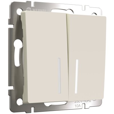 Выключатель двухклавишный проходной с подсветкой (айвори матовый) Werkel W1122162 Выключатель двухклавишный проходной с подсветкой (айвори матовый) Werkel W1122162