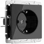 Розетка с заземлением и шторками (черный акрил) Werkel W1171148